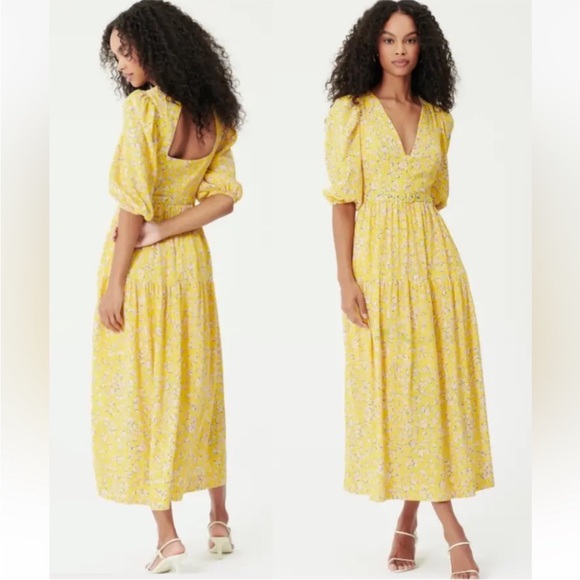 Nicholas The Celie Maxi Dress Hastings Yellow Floral Print Linen Blend Size 4 - Picture 2 of 13